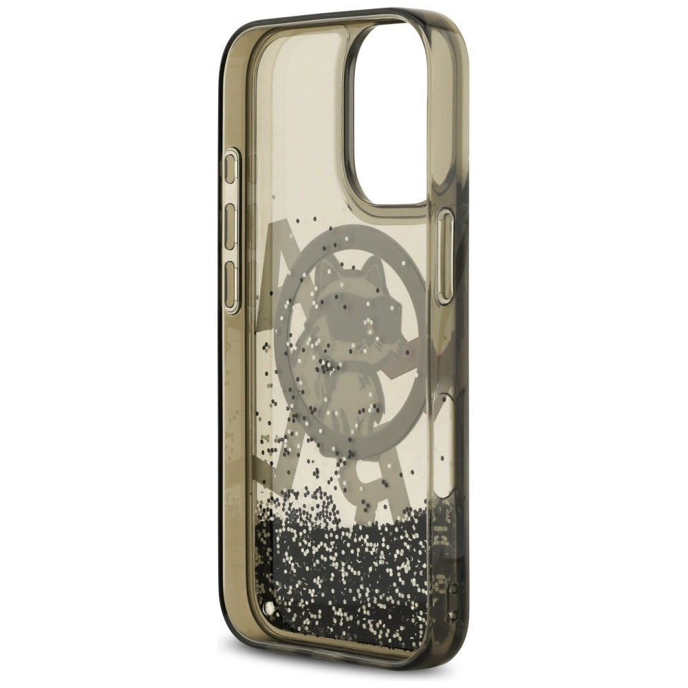 Futrola MagSafe za Apple iPhone 17, Karl Lagerfeld, Liquid Glitter Logo Choupette, Crna