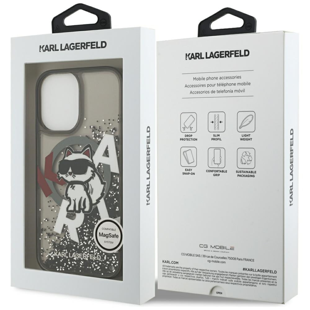 Futrola MagSafe za Apple iPhone 17, Karl Lagerfeld, Liquid Glitter Logo Choupette, Crna