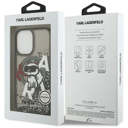 Futrola MagSafe za Apple iPhone 17, Karl Lagerfeld, Liquid Glitter Logo Choupette, Crna