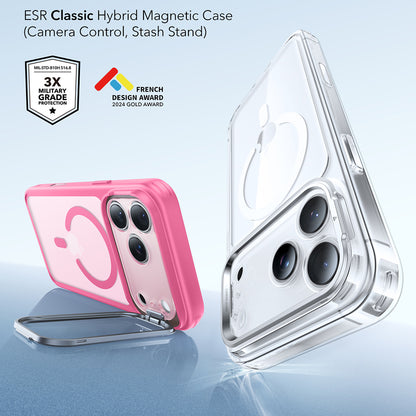Futrola MagSafe za Apple iPhone 17 Pro, ESR, Classic Hybrid Kickstand, Satinirano Roza
