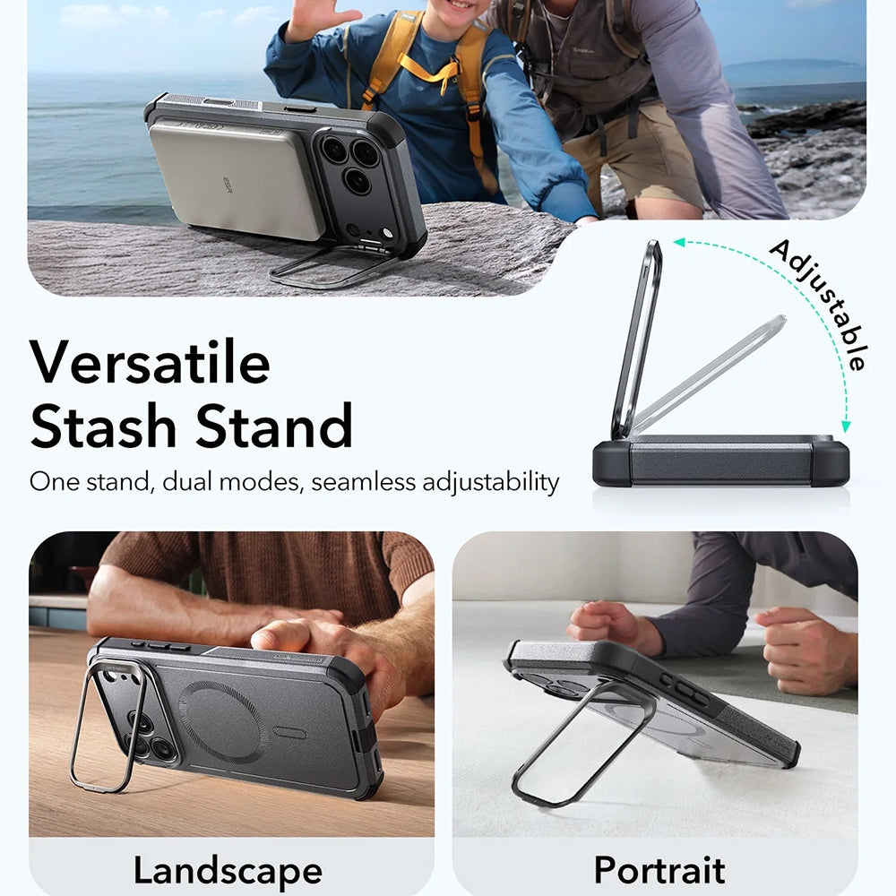 Futrola MagSafe za Apple iPhone 17 Pro, ESR, Cyber Armor Kickstand, Siva