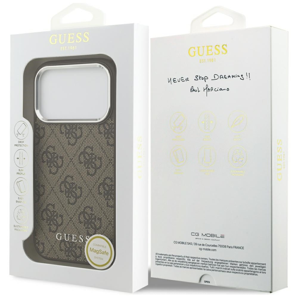 MagSafe futrola za Apple iPhone 17 Pro, Guess, 4G Classic Logo, smeđa