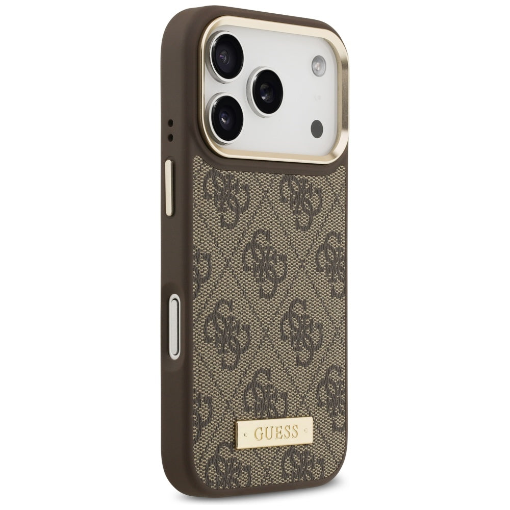 MagSafe futrola za Apple iPhone 17 Pro, Guess, 4G Logo Plate, smeđa