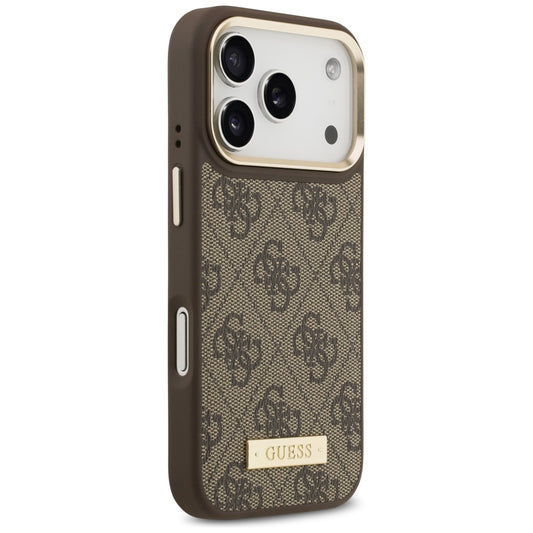 MagSafe futrola za Apple iPhone 17 Pro, Guess, 4G Logo Plate, smeđa