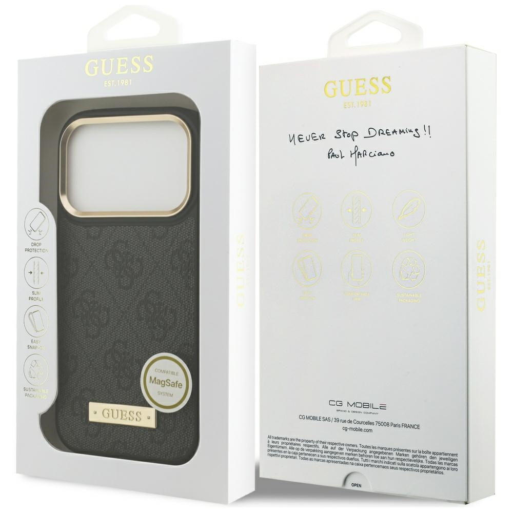 MagSafe futrola za Apple iPhone 17 Pro, Guess, 4G Logo Plate, Crna