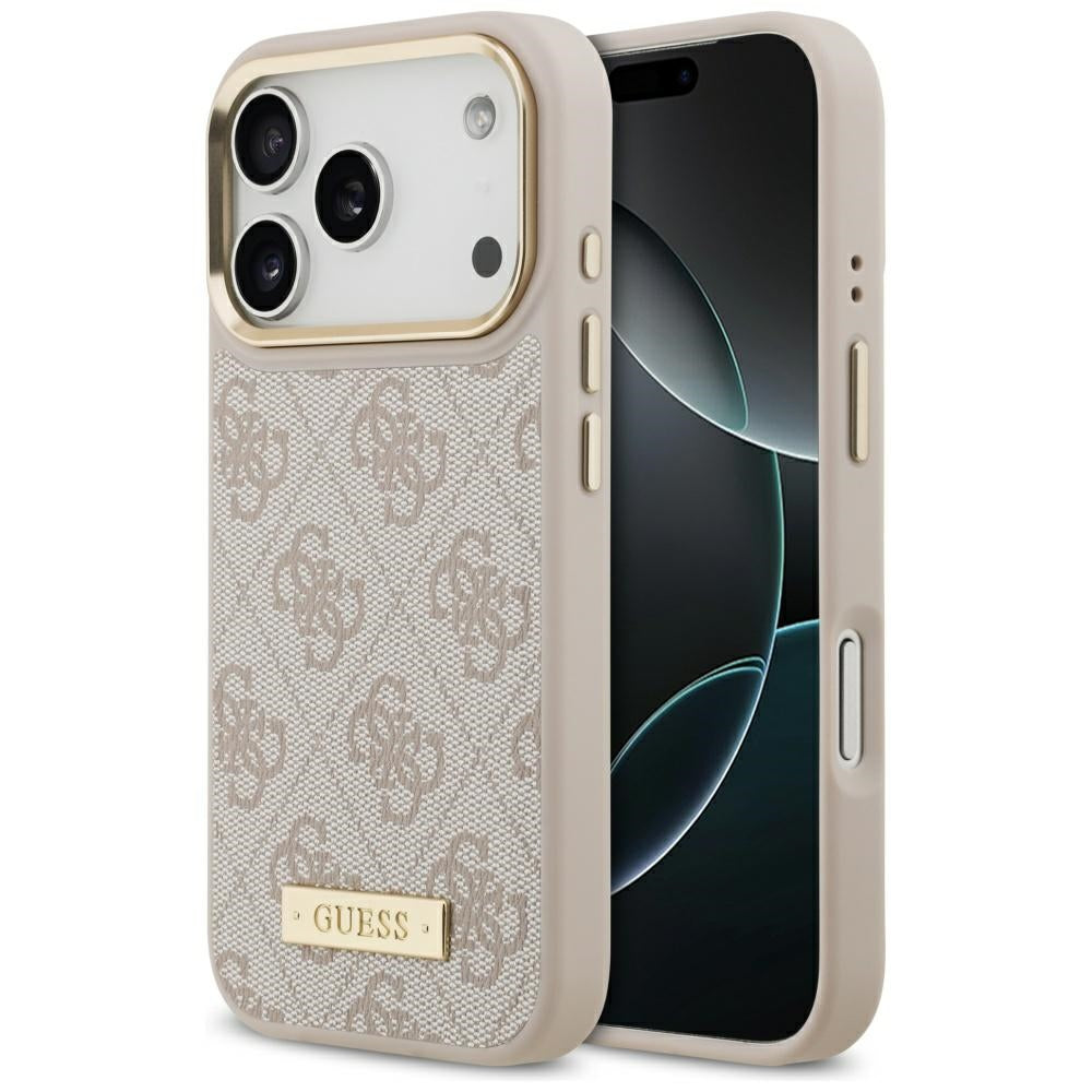 MagSafe futrola za Apple iPhone 17 Pro, Guess, 4G Logo Plate, Roza