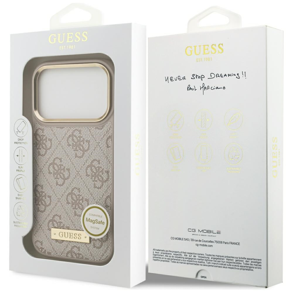 MagSafe futrola za Apple iPhone 17 Pro, Guess, 4G Logo Plate, Roza