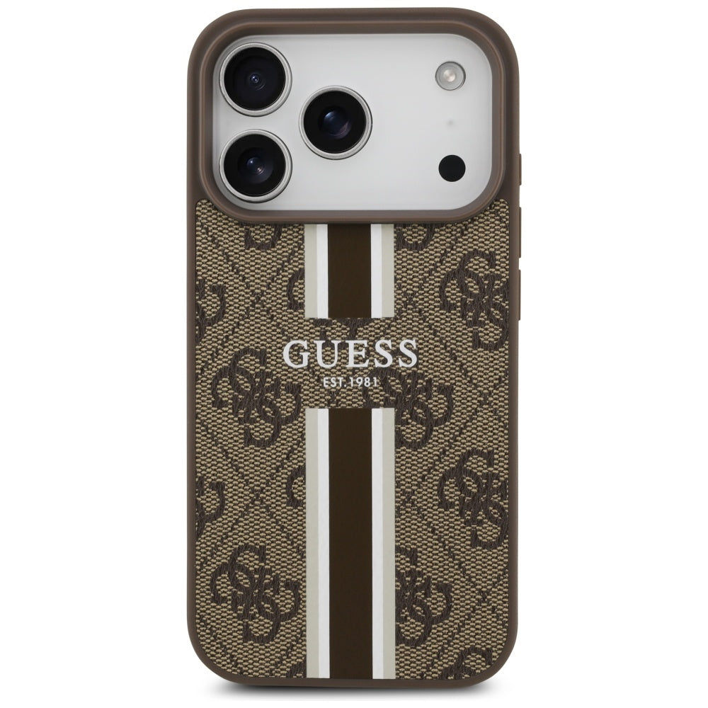 MagSafe futrola za Apple iPhone 17 Pro, Guess, 4G Printed Stripes, smeđa