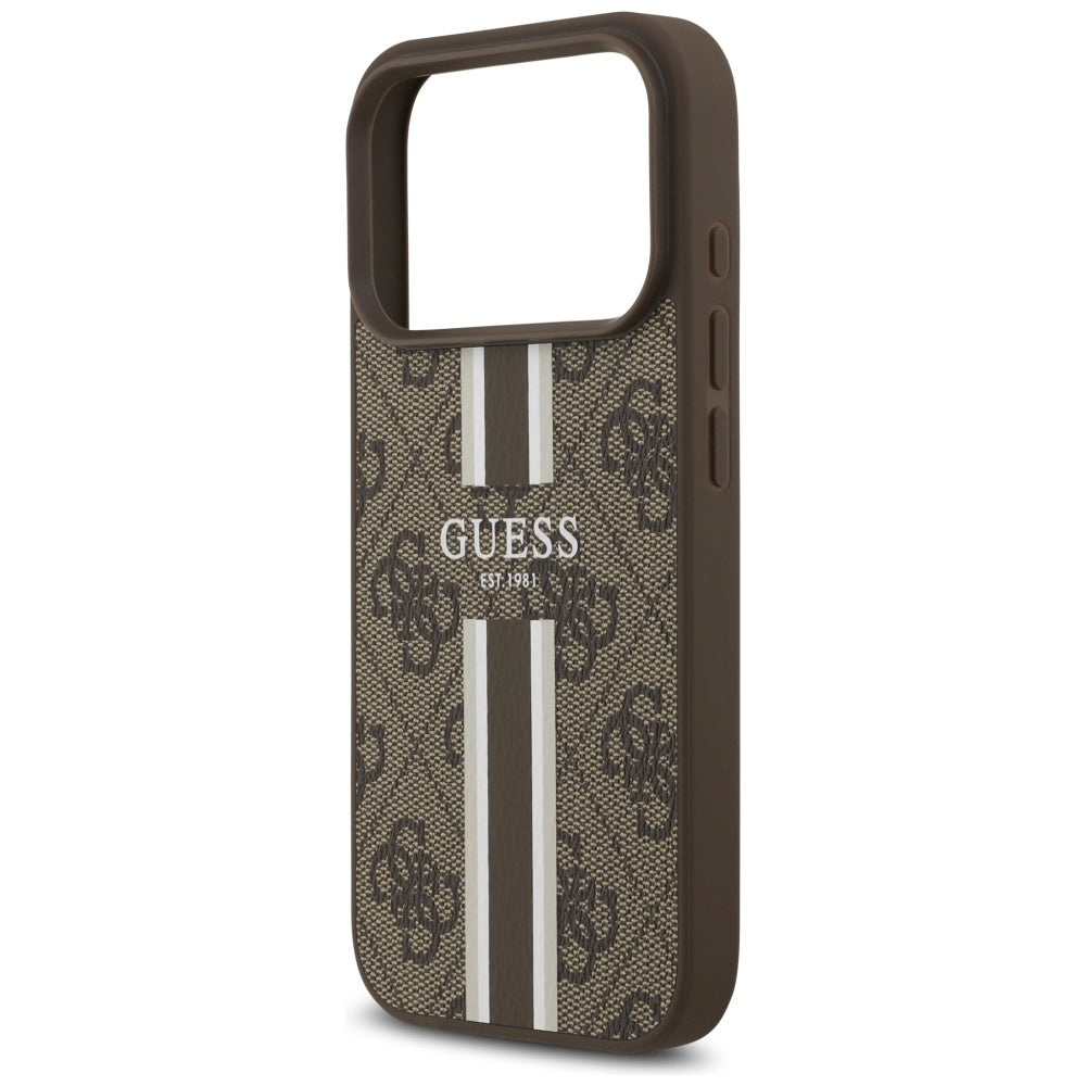 MagSafe futrola za Apple iPhone 17 Pro, Guess, 4G Printed Stripes, smeđa
