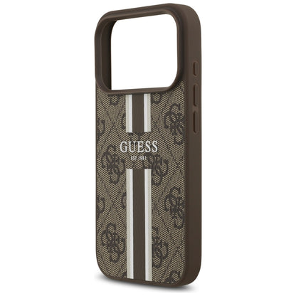 MagSafe futrola za Apple iPhone 17 Pro, Guess, 4G Printed Stripes, smeđa