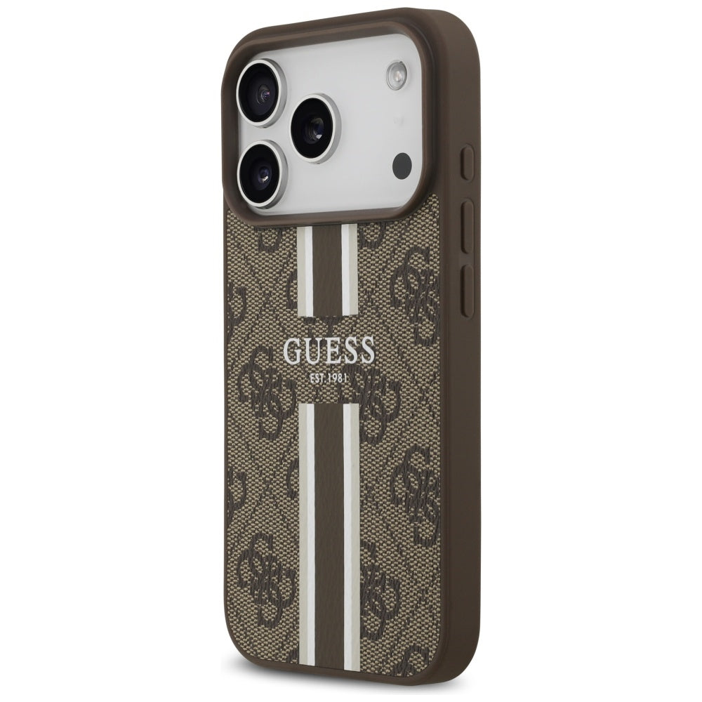 MagSafe futrola za Apple iPhone 17 Pro, Guess, 4G Printed Stripes, smeđa