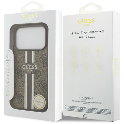 MagSafe futrola za Apple iPhone 17 Pro, Guess, 4G Printed Stripes, smeđa