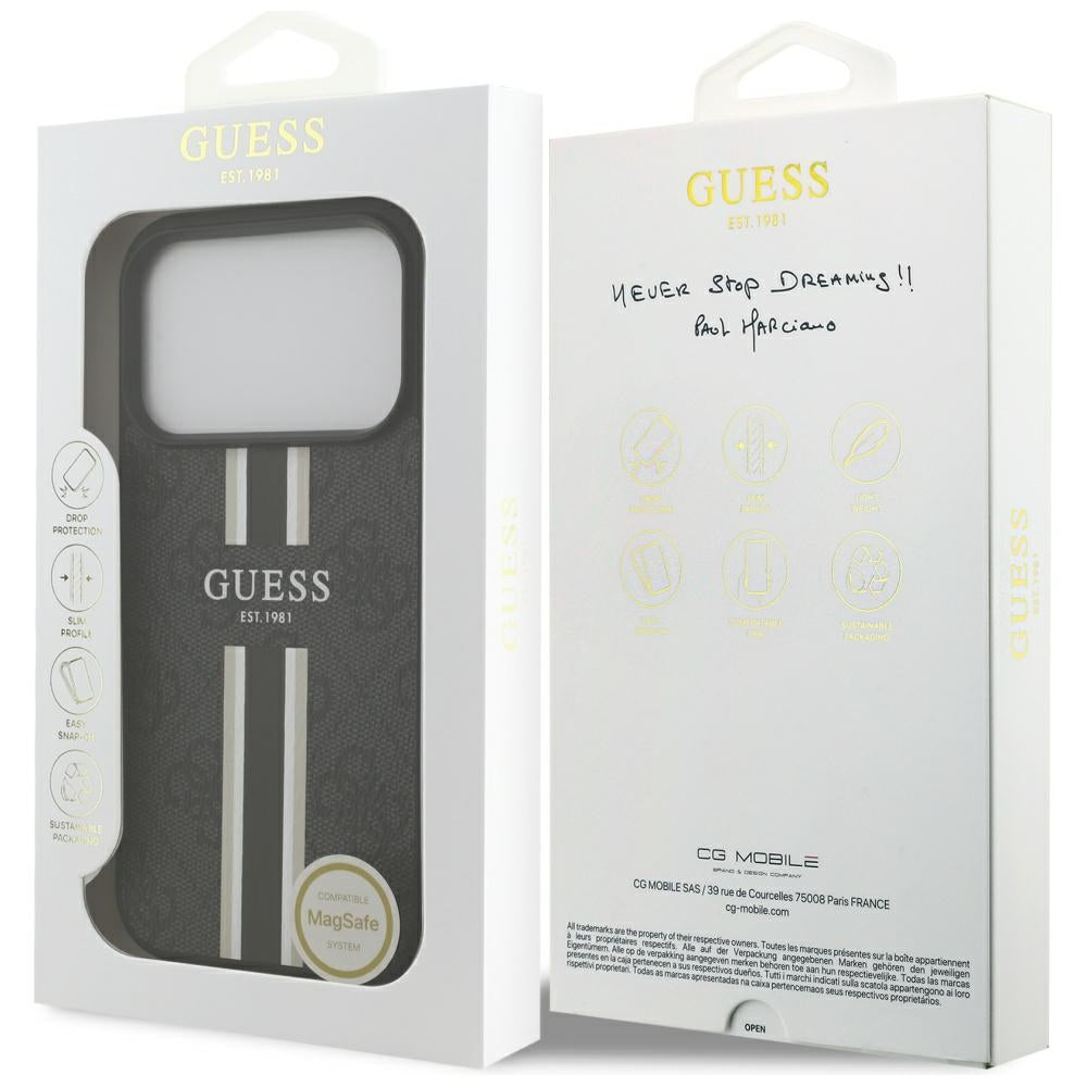 MagSafe futrola za Apple iPhone 17 Pro, Guess, 4G Printed Stripes, Crna