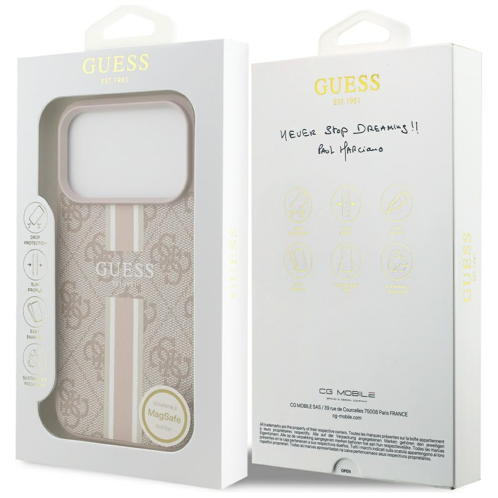 MagSafe futrola za Apple iPhone 17 Pro, Guess, 4G Printed Stripes, Roza