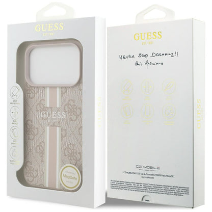 MagSafe futrola za Apple iPhone 17 Pro, Guess, 4G Printed Stripes, Roza