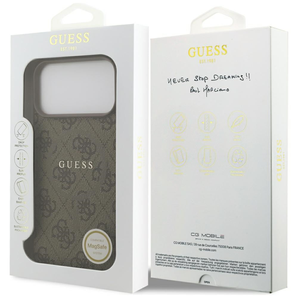 MagSafe futrola za Apple iPhone 17 Pro, Guess, 4G Ring Classic Logo, smeđa
