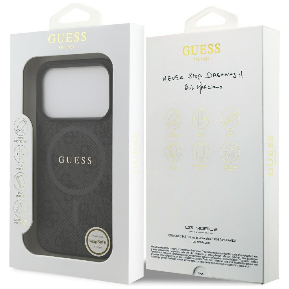 MagSafe futrola za Apple iPhone 17 Pro, Guess, 4G Ring Classic Logo, Crna
