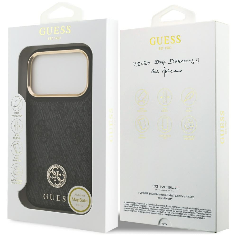 MagSafe futrola za Apple iPhone 17 Pro, Guess, 4G Strass Logo, Crna