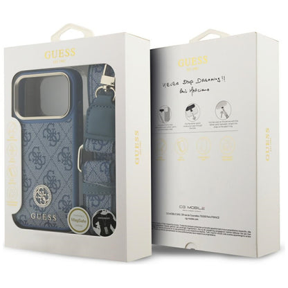 MagSafe futrola za Apple iPhone 17 Pro, Guess, 4G Strass Logo with Big Strap, Plava