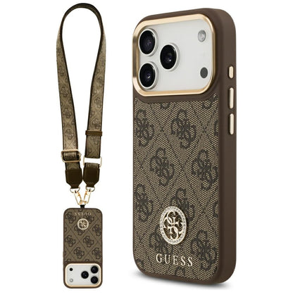 MagSafe futrola za Apple iPhone 17 Pro, Guess, 4G Strass Logo with Big Strap, Smeđa