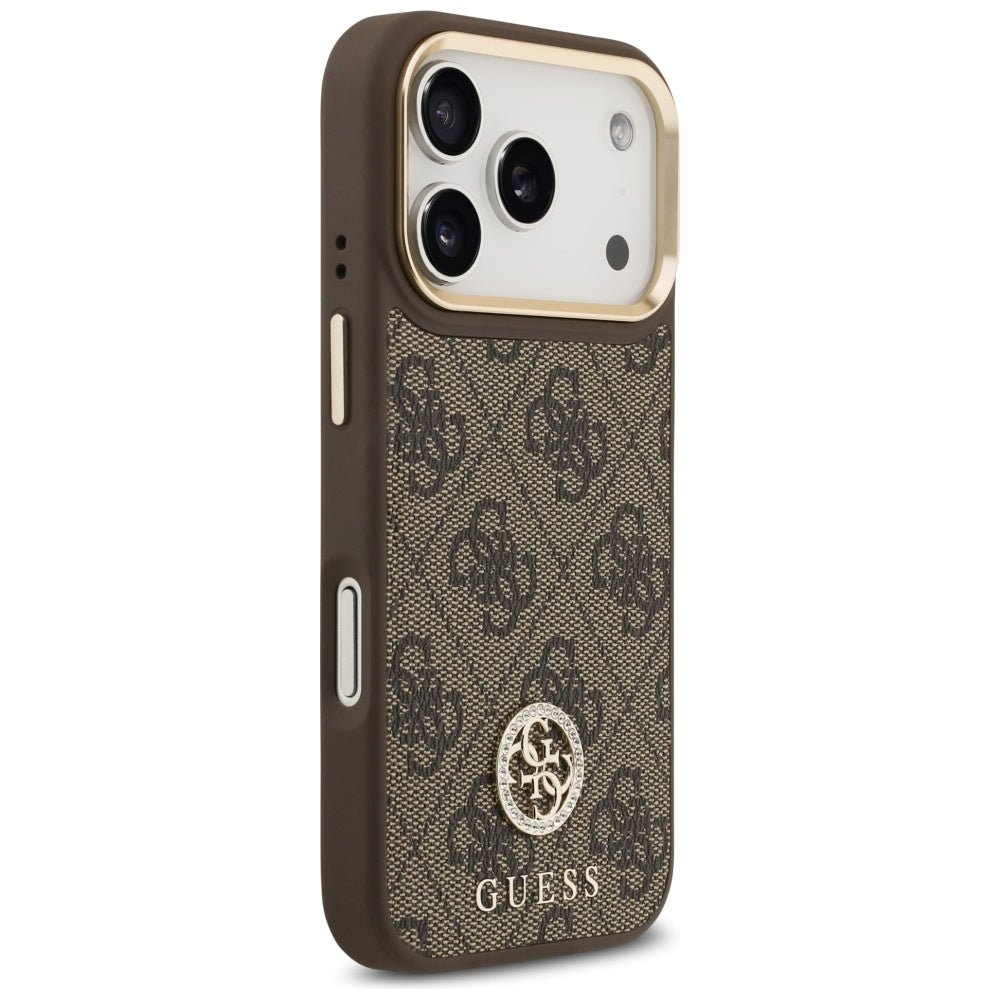 MagSafe futrola za Apple iPhone 17 Pro, Guess, 4G Strass Logo with Big Strap, Smeđa