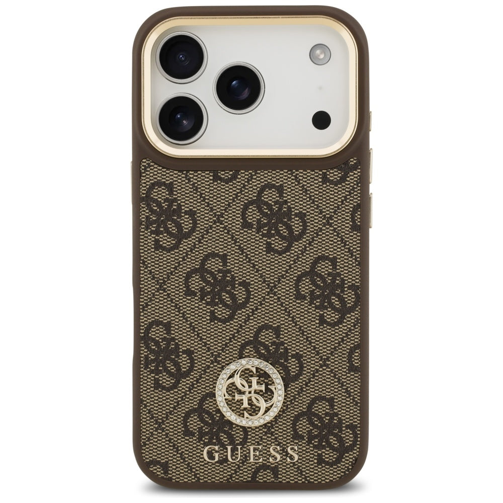 MagSafe futrola za Apple iPhone 17 Pro, Guess, 4G Strass Logo with Big Strap, Smeđa