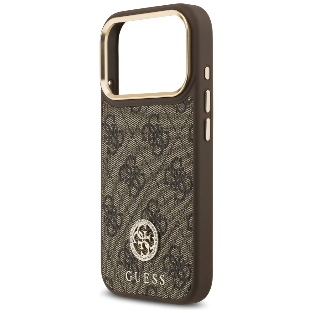 MagSafe futrola za Apple iPhone 17 Pro, Guess, 4G Strass Logo with Big Strap, Smeđa
