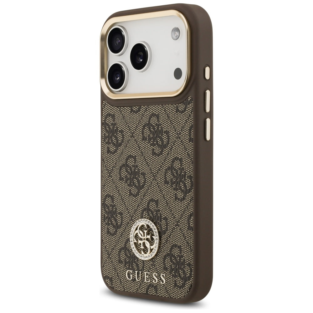 MagSafe futrola za Apple iPhone 17 Pro, Guess, 4G Strass Logo with Big Strap, Smeđa