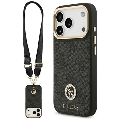 MagSafe futrola za Apple iPhone 17 Pro, Guess, 4G Strass Logo with Big Strap, Crna