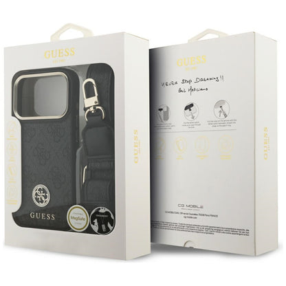 MagSafe futrola za Apple iPhone 17 Pro, Guess, 4G Strass Logo with Big Strap, Crna