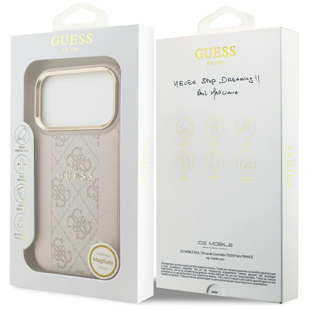 MagSafe futrola za Apple iPhone 17 Pro, Guess, 4G Stripe, Roza