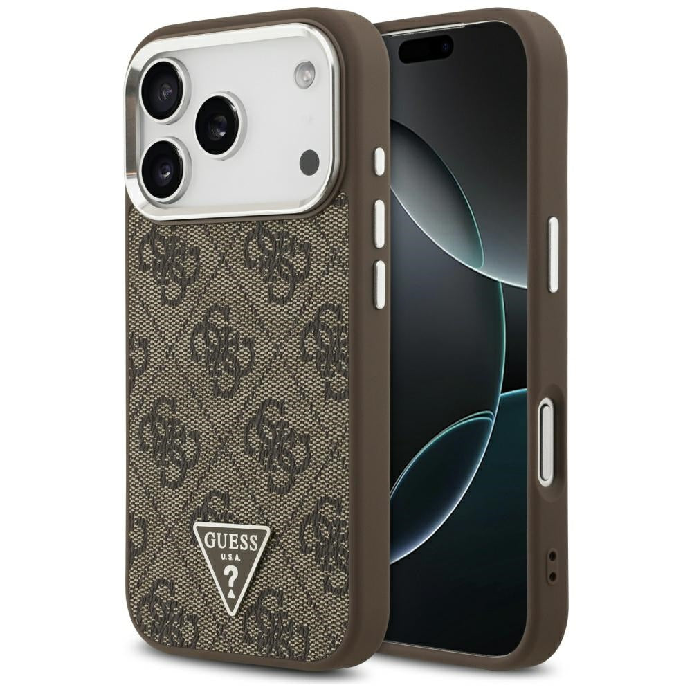 MagSafe futrola za Apple iPhone 17 Pro, Guess, 4G Triangle Logo, Smeđe Srebrna