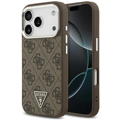 MagSafe futrola za Apple iPhone 17 Pro, Guess, 4G Triangle Logo, Smeđe Srebrna