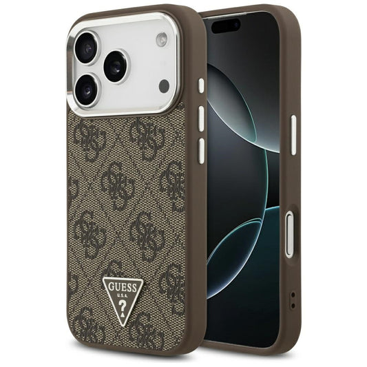 MagSafe futrola za Apple iPhone 17 Pro, Guess, 4G Triangle Logo, Smeđe Srebrna