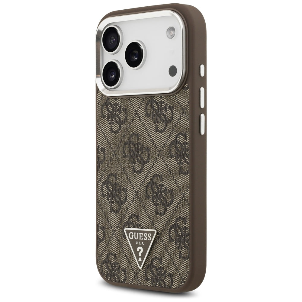 MagSafe futrola za Apple iPhone 17 Pro, Guess, 4G Triangle Logo, Smeđe Srebrna