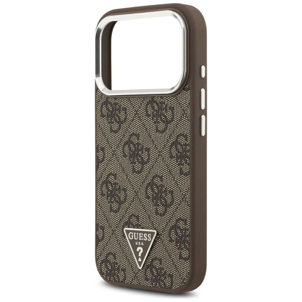 MagSafe futrola za Apple iPhone 17 Pro, Guess, 4G Triangle Logo, Smeđe Srebrna