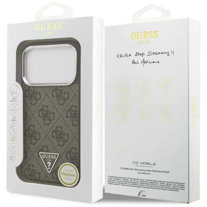 MagSafe futrola za Apple iPhone 17 Pro, Guess, 4G Triangle Logo, Smeđe Srebrna