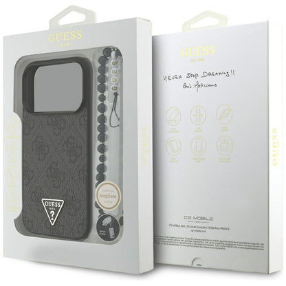 MagSafe futrola za Apple iPhone 17 Pro, Guess, 4G Triangle Logo s remenom, Crna