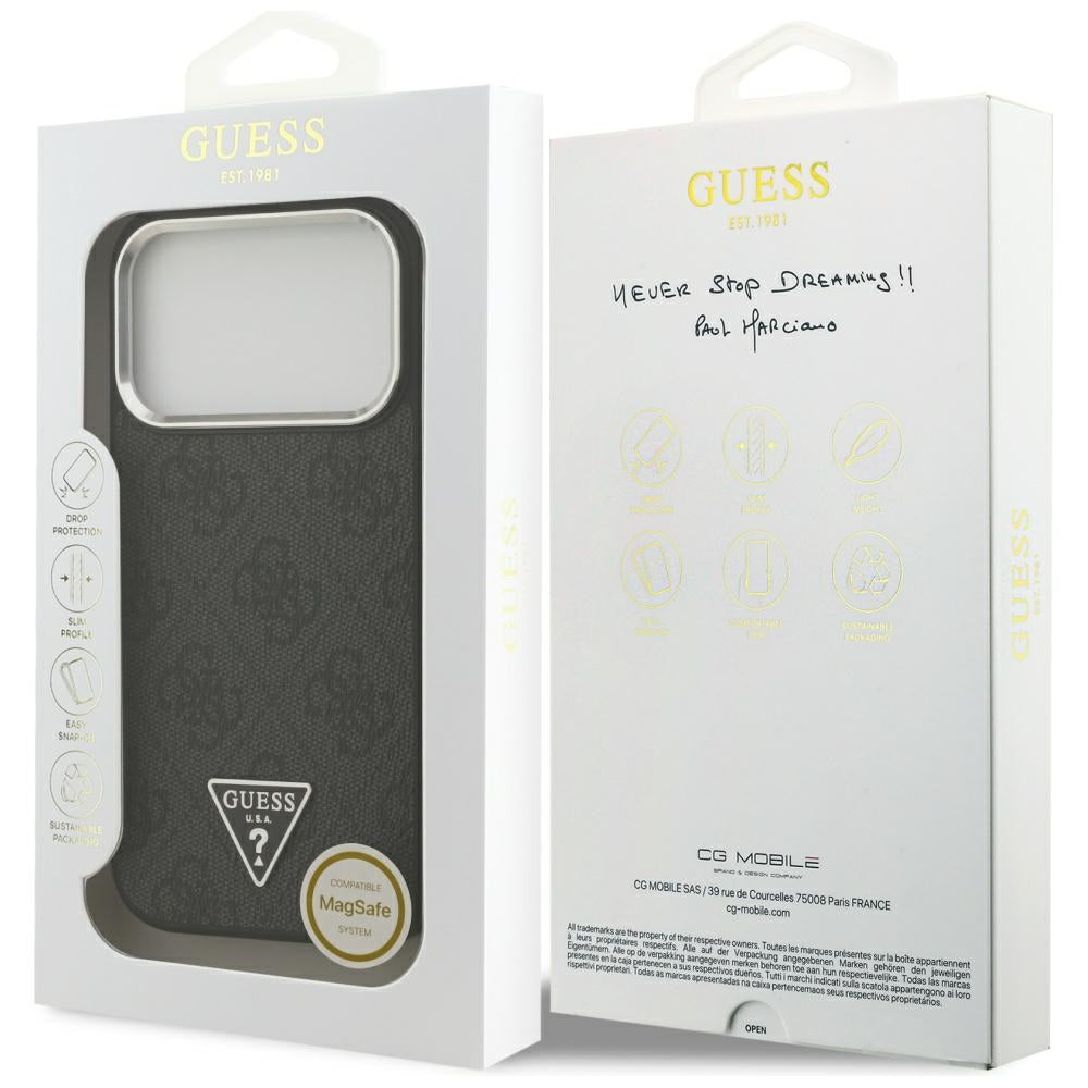 MagSafe futrola za Apple iPhone 17 Pro, Guess, 4G Triangle Logo, Crno Srebrna