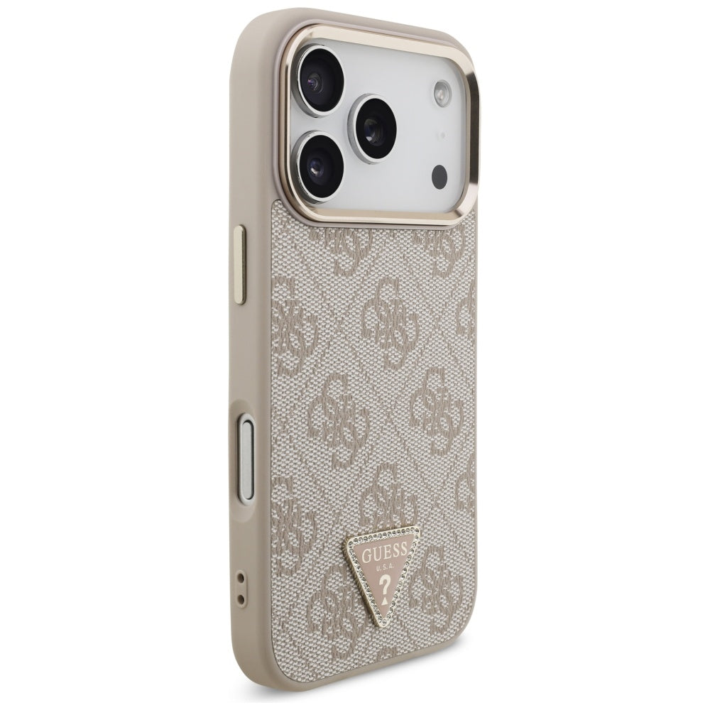 MagSafe futrola za Apple iPhone 17 Pro, Guess, 4G Triangle Logo, Zlatno Roza