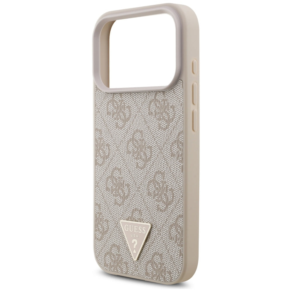 MagSafe futrola za Apple iPhone 17 Pro, Guess, 4G Triangle Logo s perl trakom, Roza