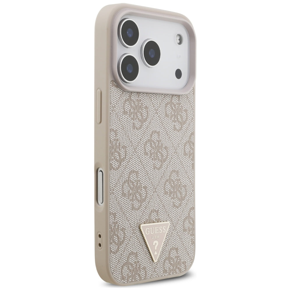 MagSafe futrola za Apple iPhone 17 Pro, Guess, 4G Triangle Logo s perl trakom, Roza