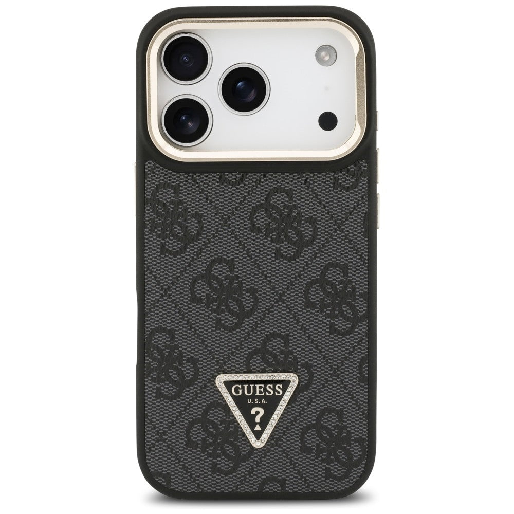 MagSafe futrola za Apple iPhone 17 Pro, Guess, 4G Triangle Logo with Stand Camera, Crno Zlatna