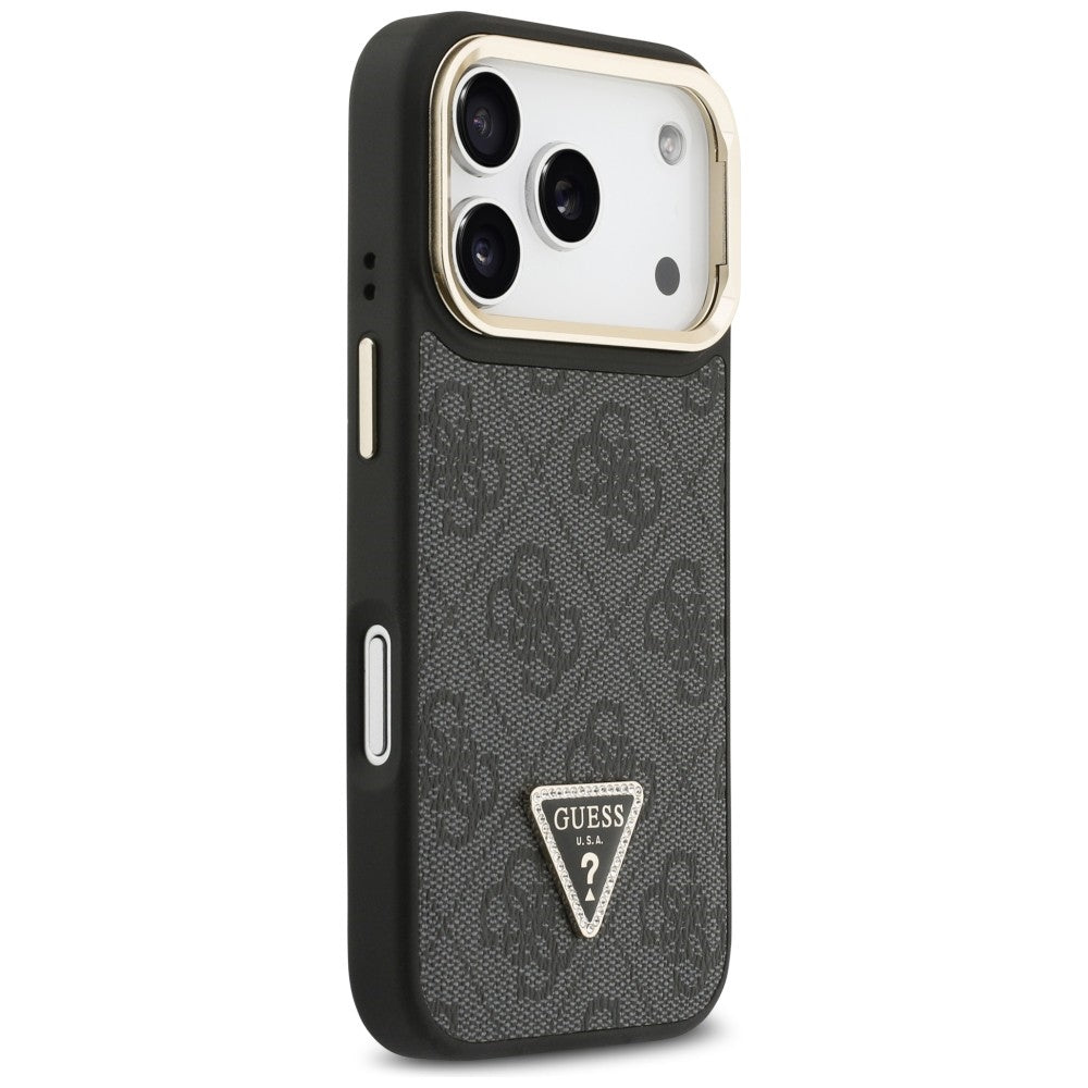 MagSafe futrola za Apple iPhone 17 Pro, Guess, 4G Triangle Logo with Stand Camera, Crno Zlatna