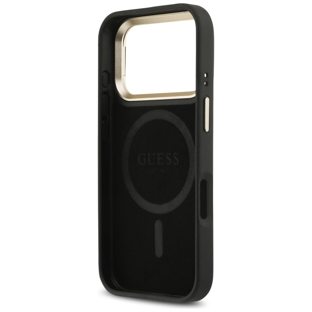 MagSafe futrola za Apple iPhone 17 Pro, Guess, 4G Triangle Logo with Stand Camera, Crno Zlatna