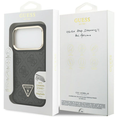 MagSafe futrola za Apple iPhone 17 Pro, Guess, 4G Triangle Logo with Stand Camera, Crno Zlatna