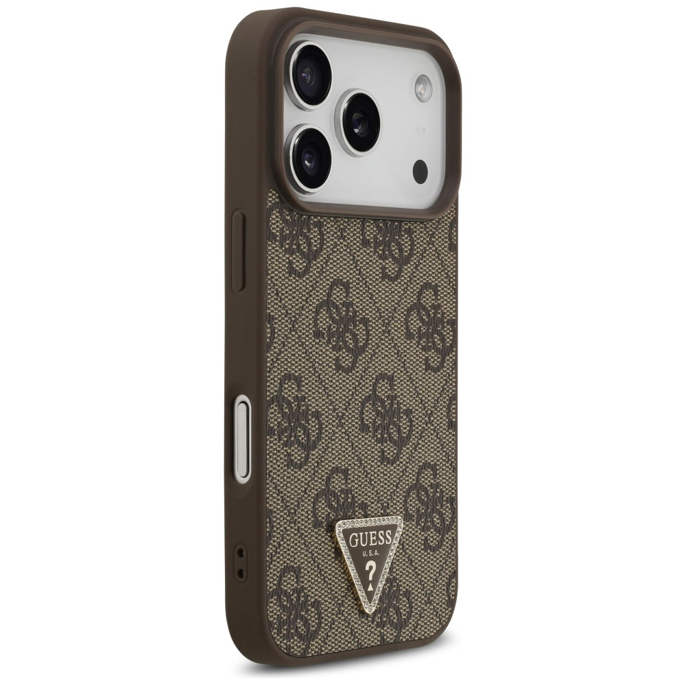 Futrola MagSafe za Apple iPhone 17 Pro, Guess, 4G Triangle Strass, Smeđa