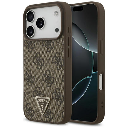 Futrola MagSafe za Apple iPhone 17 Pro, Guess, 4G Triangle Strass, Smeđa