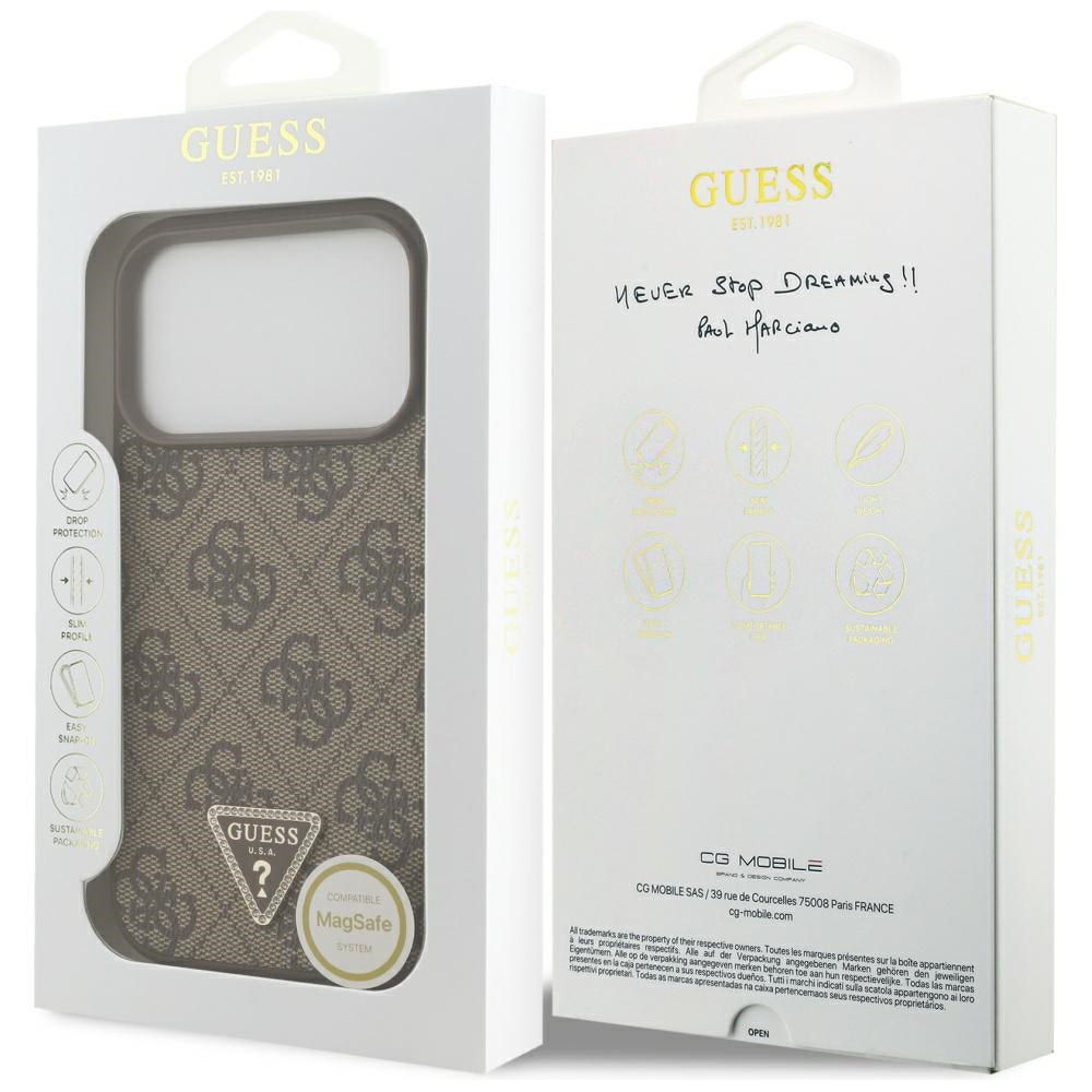Futrola MagSafe za Apple iPhone 17 Pro, Guess, 4G Triangle Strass, Smeđa