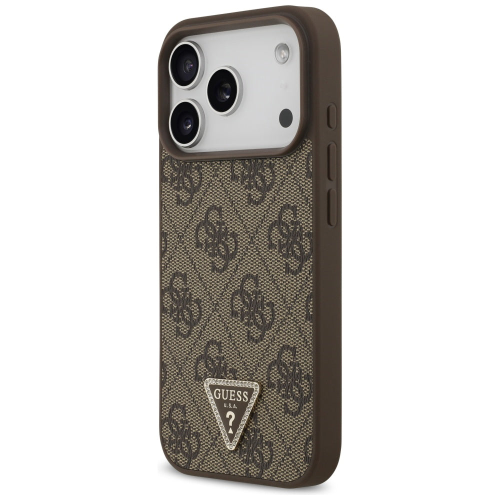 Futrola MagSafe za Apple iPhone 17 Pro, Guess, 4G Triangle Strass, Smeđa